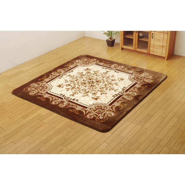 王朝柄 ラグ 長方形大 『シャルマン』 ボリュームタイプ ブラウン 約200×300cm【代引不可】