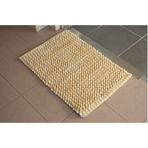 バスマット 約40×60cm イエロー 速乾 吸水 無地調 ミックス色 手織り インド産 綿混 ボリューム 凹凸感 ポコポコ 風呂マット
