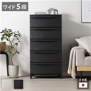 チェスト 収納棚 ワイド 5段 脚タイプ ダークグレー 日本製 プラスチック 引き出し収納 リビング収納 組立品