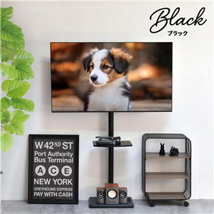 テレビスタンド テレビ台 約幅425〜495mm ブラック 32〜55型対応 棚付き 壁寄せタイプ スチール 省スペース TVスタンド