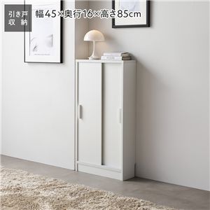 スリム 収納棚 キャビネット 約幅45×奥行16cm ホワイト 木目なし 引き戸 可動棚 背面なし リビング収納 キッチン収納 収納家具