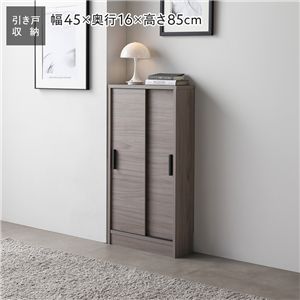 スリム 収納棚 キャビネット 約幅45×奥行16cm グレージュ 引き戸 可動棚 背面なし リビング収納 キッチン収納 収納家具