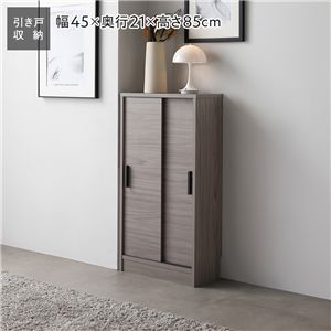 スリム 収納棚 キャビネット 約幅45×奥行21cm グレージュ 引き戸 可動棚 背面なし リビング収納 キッチン収納 収納家具
