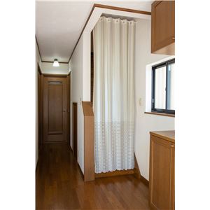 パタパタ カーテン 約 幅100 cm×丈185cm ベージュ ストライプ 洗える フリーカット 省エネ 断熱 日本製 間仕切り