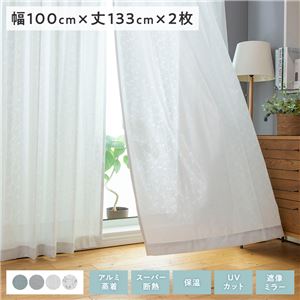 レースカーテン 約幅100×丈133cm アイボリー リーフ柄 2枚組 洗える 遮像ミラー 断熱 保温 UVカット エコファイン アヴェニール