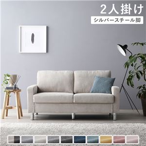 2人掛けソファ 単品 〔 カバー:アイボリー 脚:スチール 〕肘付き 洗える カバー ローソファー 組立品