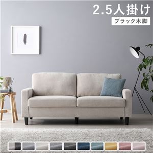 2.5人掛けソファ 単品 〔 カバー：アイボリー 脚：ブラック 〕 肘付き 洗える カバー ローソファー 組立品