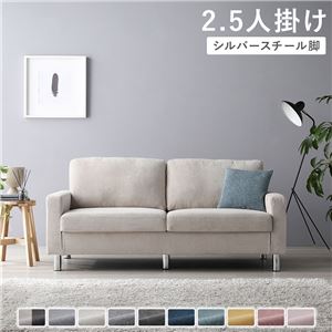 2.5人掛けソファ 単品 〔 カバー:アイボリー 脚:スチール 〕 肘付き 洗える カバー ローソファー 組立品