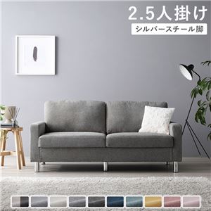 2.5人掛けソファ 単品 〔 カバー：リッチグレー 脚：スチール 〕 肘付き 洗える カバー ローソファー 組立品