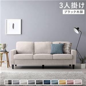 3人掛けソファ 単品 〔 カバー：アイボリー 脚：ブラック 〕 肘付き 洗える カバー ローソファー 組立品