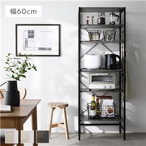 レンジラック シェルフタイプ 幅60cm ストーン調 ルナグレー×ブラック スチール 可能棚付 キッチン収納 キッチンラック