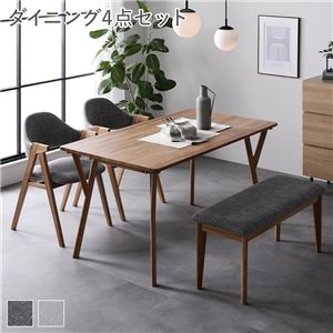 ダイニング 4点 セット テーブル ＋ チェア2脚 ＋ ベンチ 約幅140cm アッシュグレー 天然木 食卓 ダイニングチェア 組立品