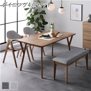 ダイニング 4点 セット テーブル ＋ チェア2脚 ＋ ベンチ 約幅140cm ライトグレー 天然木 食卓 ダイニングチェア 組立品