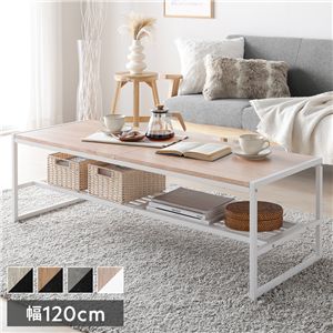 ローテーブル 単品 幅120cm ナチュラル 収納棚 アジャスター付 スチール センターテーブル リビング インテリア家具