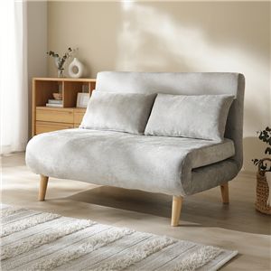 3WAY ソファベッド 幅115cm 2人掛け グレー 縦型 洗える カバー付 天然木 木脚 リクライニング カウチ ソファ