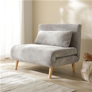 3WAY ソファベッド 幅97cm 1人掛け グレージュ 縦型 洗える カバー付 天然木 木脚 リクライニング カウチ ソファ