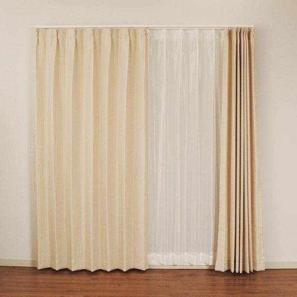 カーテン 4枚セット レースカーテン付き 洗える ウォッシャブル おしゃれ 北欧 モダン タッセル付き アジャスターフック付き ドレープ ドレープカーテン カーテンセット 新生活 一人暮らし 【幅100cm 長さ135cm 4枚セット アイボリー(チェック柄)】