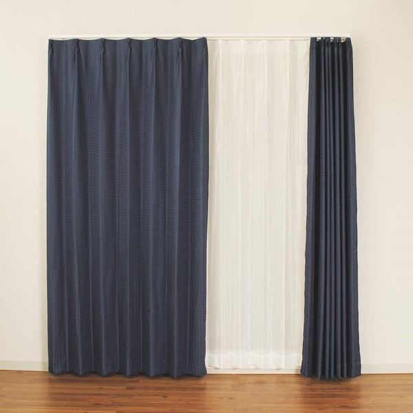 カーテン 4枚セット レースカーテン付き 洗える ウォッシャブル おしゃれ 北欧 モダン タッセル付き アジャスターフック付き ドレープ ドレープカーテン カーテンセット 新生活 一人暮らし 【幅100cm 長さ178cm 4枚セット ネイビー(チェック柄)】