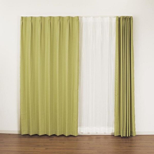 カーテン 4枚セット レースカーテン付き 洗える ウォッシャブル おしゃれ 北欧 モダン タッセル付き アジャスターフック付き ドレープ ドレープカーテン カーテンセット 新生活 一人暮らし 【幅100cm 長さ200cm 4枚セット イエローグリーン(チェック柄)】