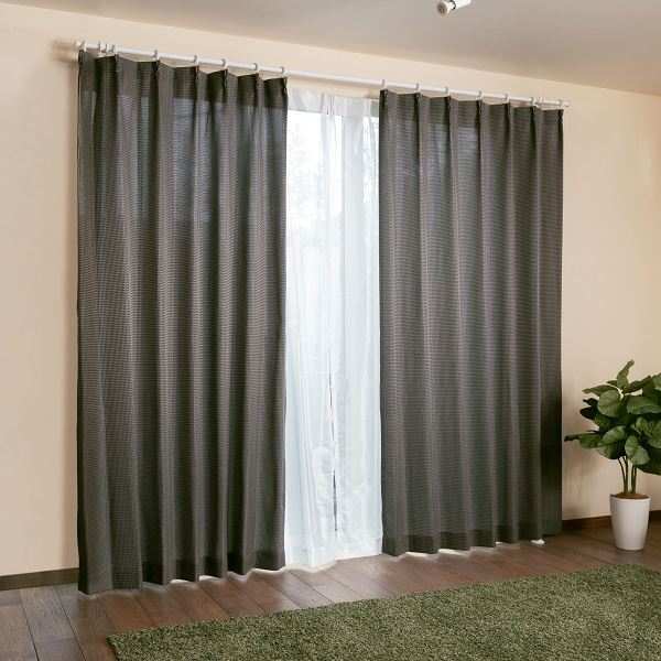 カーテン 4枚セット レースカーテン付き 洗える ウォッシャブル おしゃれ 北欧 モダン タッセル付き アジャスターフック付き ドレープ ドレープカーテン カーテンセット 新生活 一人暮らし 【幅100cm 長さ178cm 4枚セット ダークグレー(ワッフル)】