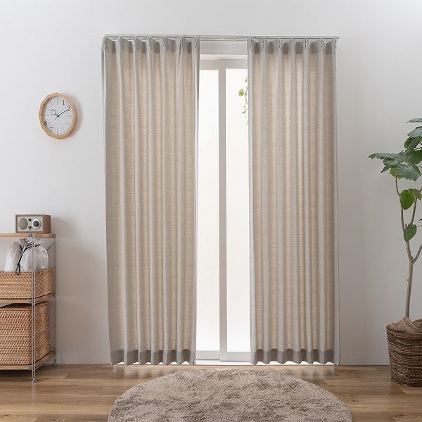 日本製 カーテン ドレープカーテン 防炎 洗える シンプル ナチュラル タッセル付き ウォッシャブル【幅100cm 長さ180cm 2枚 グレー】