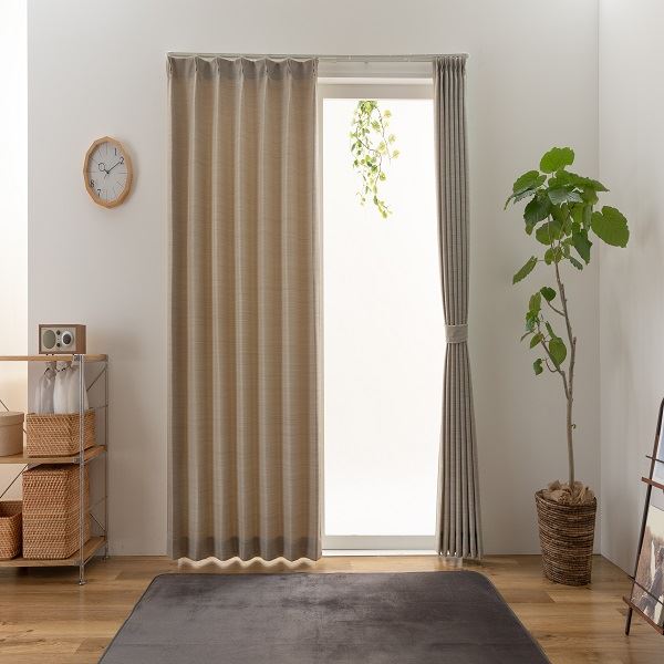 日本製 カーテン ドレープカーテン 遮光 3級遮光 洗える シンプル ナチュラル タッセル付き ウォッシャブル 【幅200cm 長さ110 cm 1枚 ベージュ】