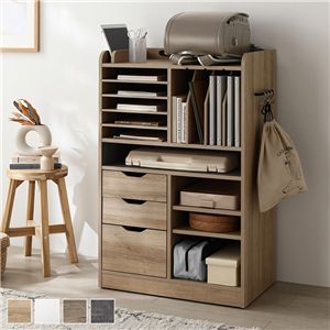 ランドセルラック 約幅64.5×奥行40×高さ100cm ナチュラル キッズ収納 ブックラック 引き出し サイドバー フック付き コンセント付き オープン収納 隠しキャスター 組立品