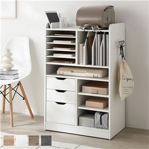 ランドセルラック 約幅64.5×奥行40×高さ100cm ホワイト 引き出し サイドバー フック コンセント 可動棚 隠しキャスター