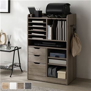 コンセント付きランドセル収納ラック 約幅64.5×奥行40×高さ100cm グレージュ 引き出し サイドバー フック コンセント 可動棚 隠しキャスター