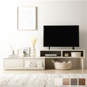伸縮 テレビボード 引き出しタイプ 幅90cm 木目ホワイト ローボード コーナータイプ テレビ台 テレビラック TVボード 組立品