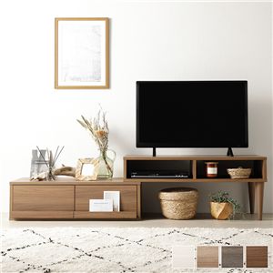 伸縮 テレビボード 引き出しタイプ 幅90cm ブラウン ローボード コーナータイプ テレビ台 テレビラック TVボード TV台 組立品