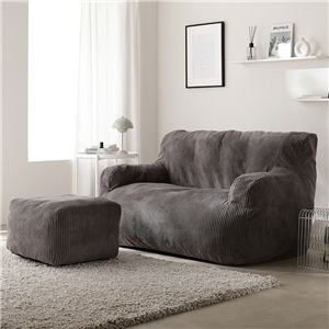 圧縮ウレタン クッションソファ 2人掛け ＋ オットマン セット コーデュロイ チャコールグレー 洗える カバーリング ソファ