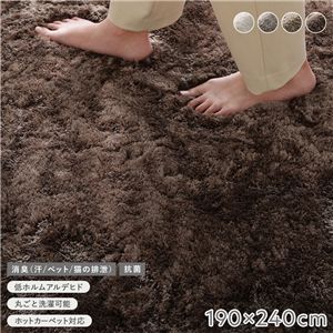 高密度シャギーラグ 約190×240cm チャコールモカ 抗菌 消臭 洗える ホットカーペット 床暖房可 滑り止め付 オールシーズン ラグ