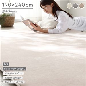 もっちり 防音 ラグ 約190×240cm ベージュ ウレタン フランネル 滑り止め加工 手洗いOK ホットカーペット 床暖房対応 絨毯