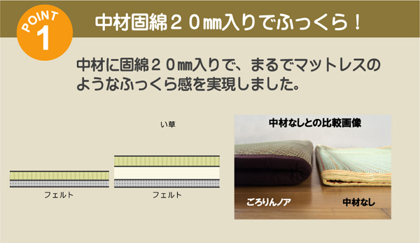 固わた20mm入り い草ラグカーペット 『ごろりんノア』 約191×250cm