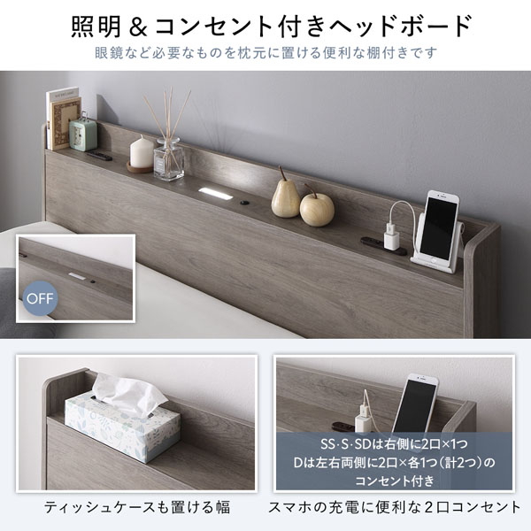 照明＆コンセント付きヘッドボード