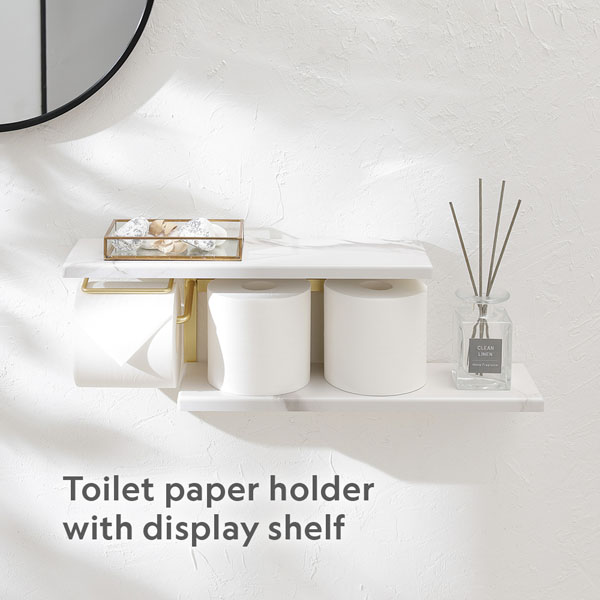 Toilet paper holder with display shelf