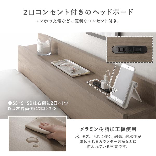 2口コンセント付きのヘッドボード